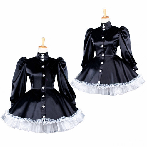 Sissy maid girl black satin - maid,